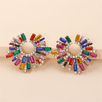 Multicolor Cubic Zirconia and 18K Gold-Plated Hola Round Stud Earrings, gold stud earrings for women, lifestyle look