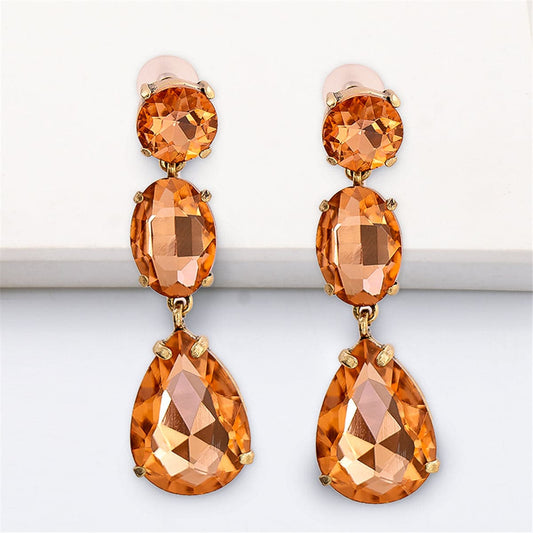 Champagne Crystal and 18K Gold-Plated Drop Earrings, gold drop earrings for women, vintage-inspired design, front view