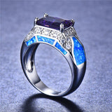 Blue Opal & Purple Crystal Rectangle Ring