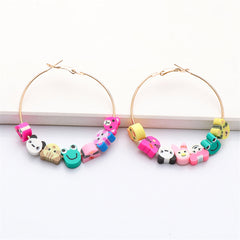 Pink Polymer Clay & 18K Gold-Plated Multi-Hued Animal Beads Hoop Earrings