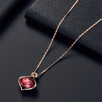 Red Crystal & 18k Gold Plated Pendant Necklace & Stud Earrings Set