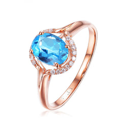 Blue Crystal & Cubic Zirconia 18K Rose Gold-Plated Halo Oval Ring