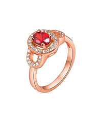 Red Crystal & Cubic Zirconia 18K Rose Gold-Plated Floral Ring