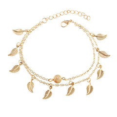 18K Gold-Plated Leaf Station Layer Anklet