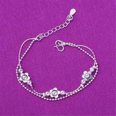 Silver-Plated Flower Station Layered Anklet