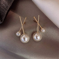 Pearl & 18k Gold-Plated Cross Stud Earrings