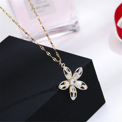 Cubic Zirconia & 18K Gold-Plated Flower Pendant Necklace