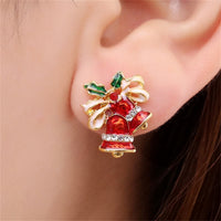 Red Cubic Zirconia & 18k Gold-Plated Christmas Bell Stud Earrings