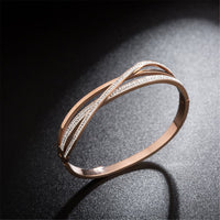 cubic zirconia & 18k Rose Gold-Plated Triple-Cross Bangle - streetregion