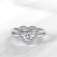 Two-Piece Crystal & Cubic Zirconia Open Heart Ring Set