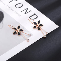 Black Cubic Zirconia & 18K Rose Gold-Plated Flower Drop Earrings