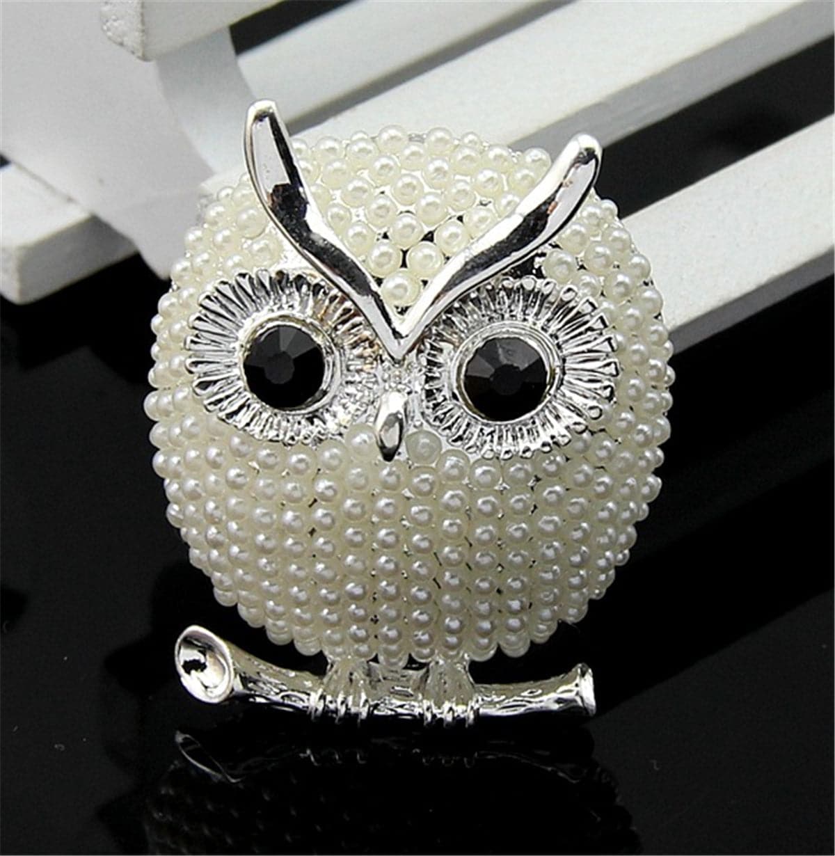 Cubic Zirconia & Silver-Plated Owl Brooch