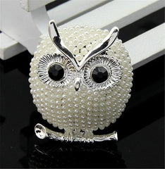 Cubic Zirconia & Silver-Plated Owl Brooch