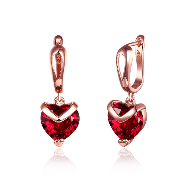 Red Cubic Zirconia & Rose Goldtone Heart Drop Earring - streetregion