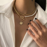 Pearl & Goldtone Toggle Necklace Set