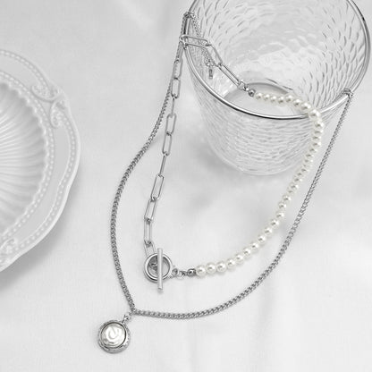 Pearl and Silver-Plated Necklace Set, jewelry gift sets for women, dainty minimalist design, lifestyle look