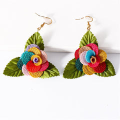 Red Multicolor Lace & 18K Gold-Plated Flower Drop Earrings
