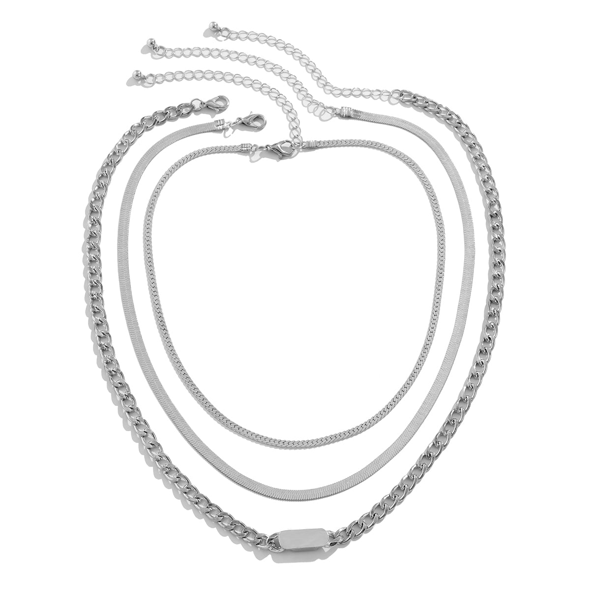 Silver-Plated Snake & Cable Chain Necklace Set