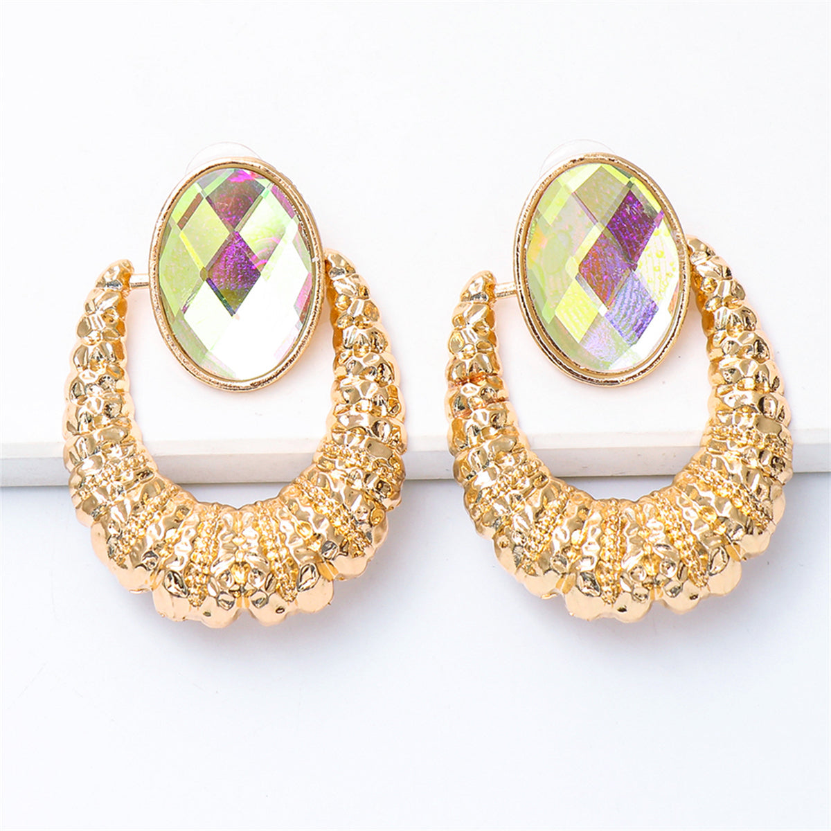Light Green Oval Crystal & 18K Gold-Plated Catch Drop Earrings