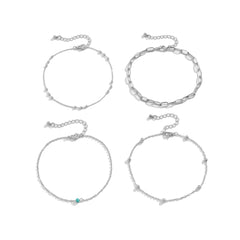 Turquoise & Silver-Plated Anklet Set