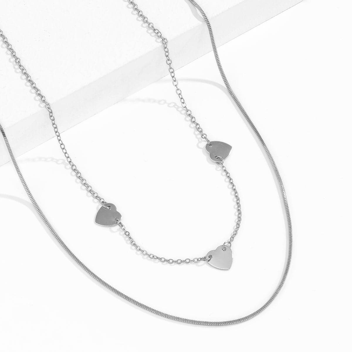 Silver-Plated Heart Sequin Necklace Set