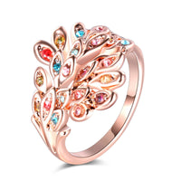 Cubic Zirconia & 18k Rose Gold-Plated Peacock Feather Ring - streetregion