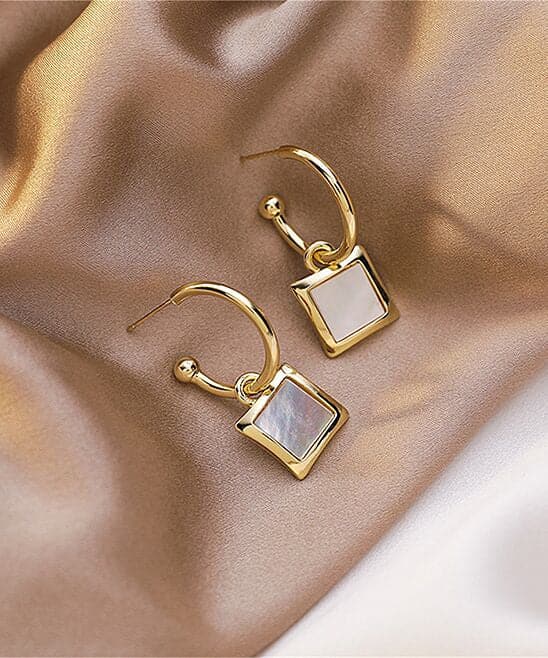 Acrylic and 18K Gold-Plated Square Drop Earrings, gold drop earrings for women, everyday style, front view