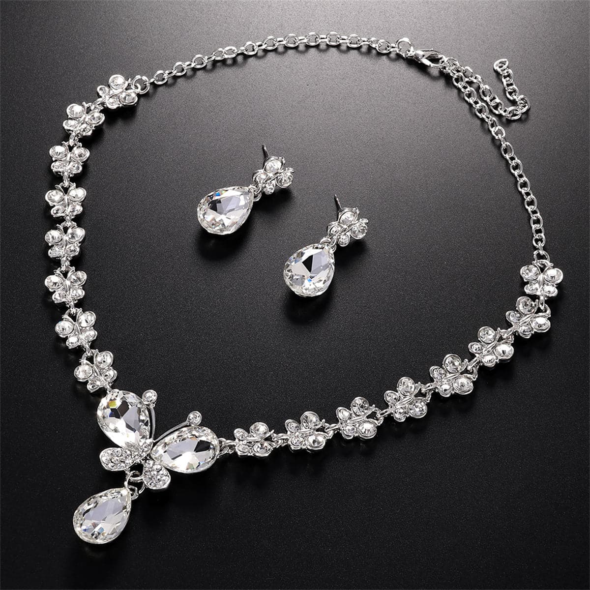 Crystal & Cubic Zirconia Butterfly Drop Earrings & Necklace Set