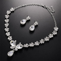 Crystal & Cubic Zirconia Butterfly Drop Earrings & Necklace Set