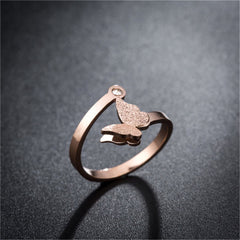 Cubic Zirconia & 18K Rose Gold-Plated Frosted Butterfly Ring