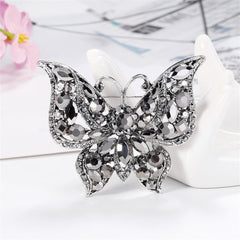 Black Crystal & Cubic Zirconia Silver-Plated Butterfly Brooch