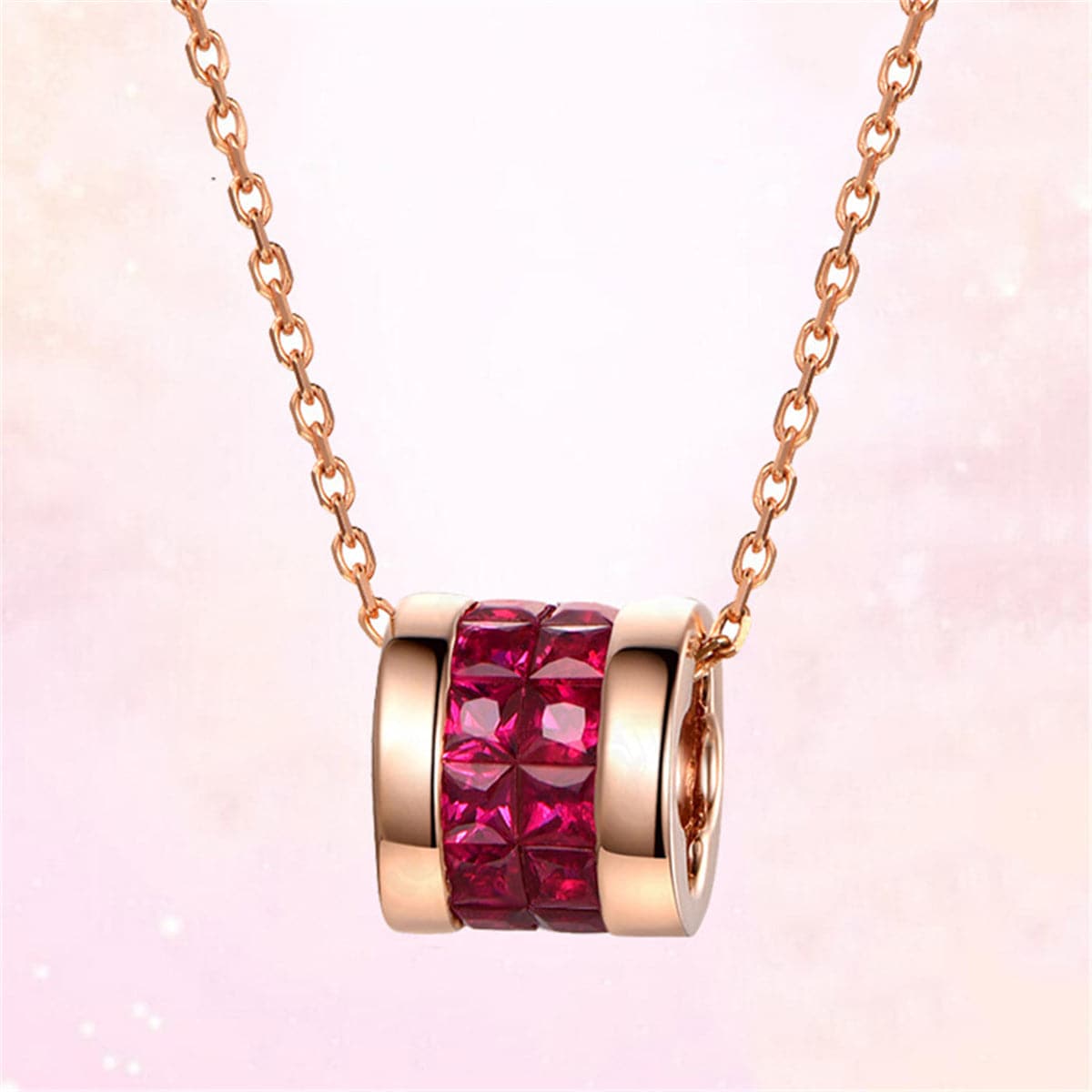 Red Crystal & 18K Rose Gold-Plated Barrel Pendant Necklace