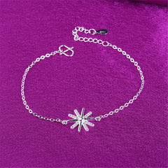 Cubic Zirconia & Silver-Plated Snowflake Charm Anklet