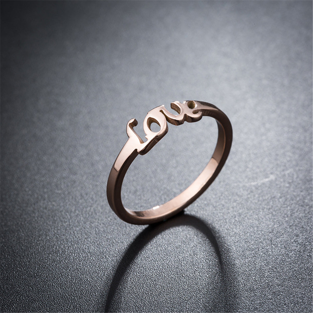 18K Rose Gold-Plated 'Love' Band, rose gold statement rings for women, vintage-inspired design, lifestyle look