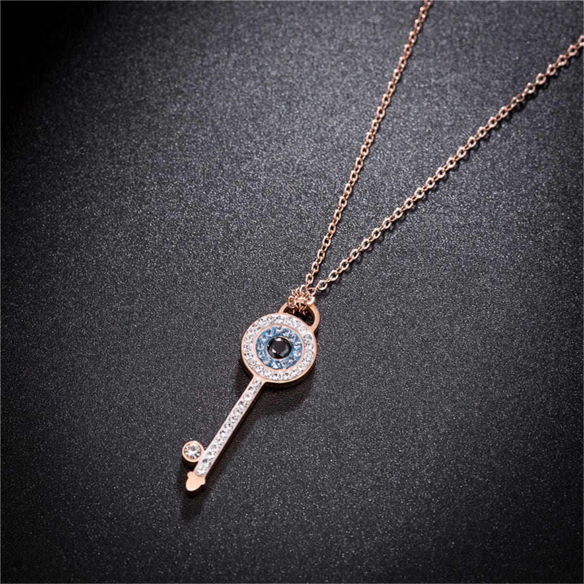 Cubic Zirconia & 18K Rose Gold-Plated Key Pendant Necklace