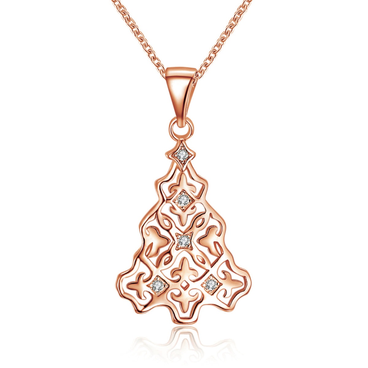Cubic Zirconia & 18K Rose Gold-Plated Filigree Tree Pendant Necklace