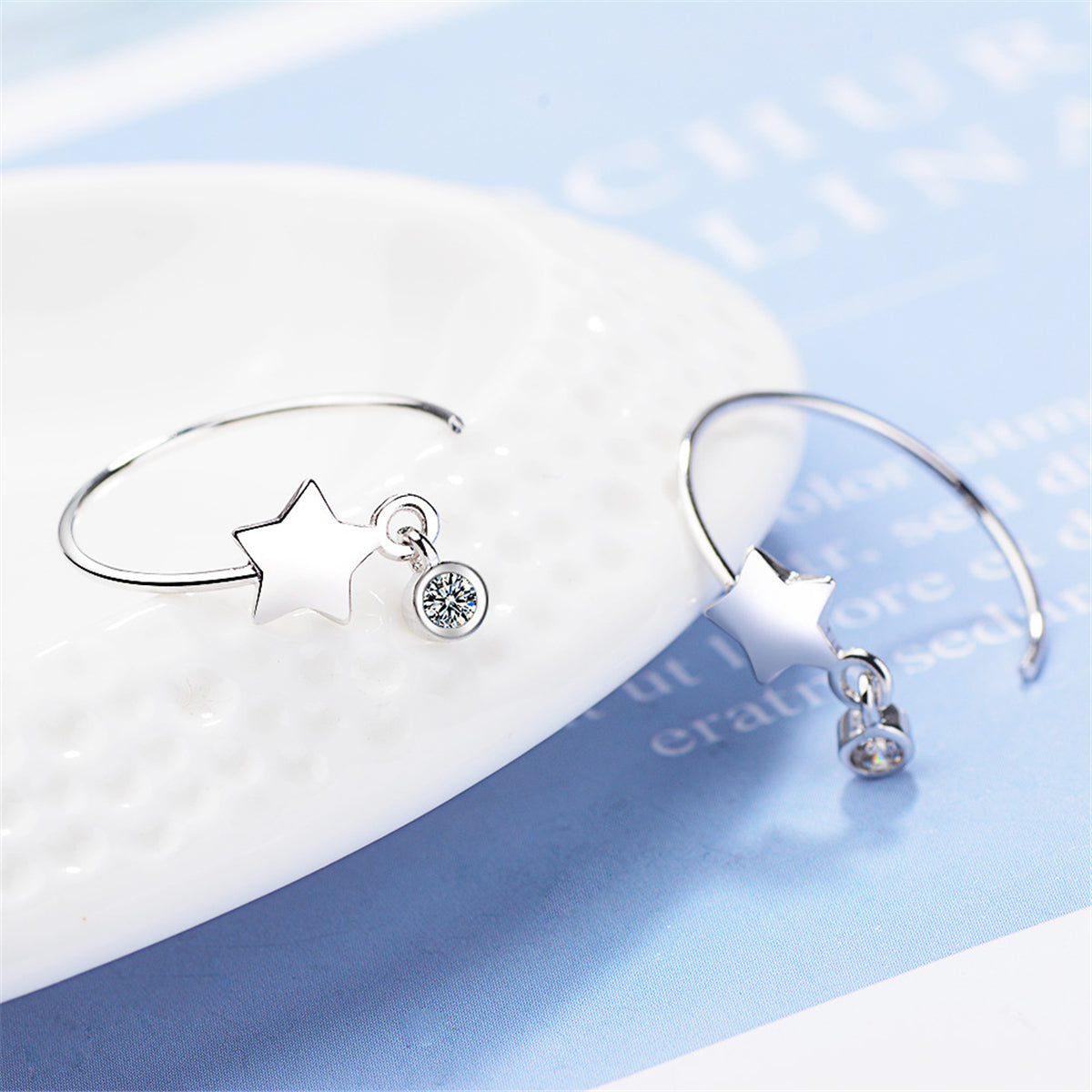 Cubic Zirconia and Silver-Plated Star Hoop Earrings, silver drop earrings for women, dainty minimalist design, lifestyle look