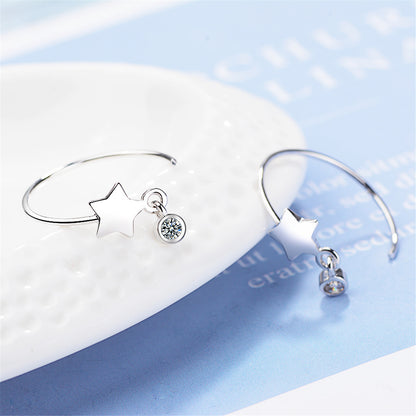 Cubic Zirconia and Silver-Plated Star Hoop Earrings, silver drop earrings for women, dainty minimalist design, lifestyle look