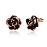 Black & 18k Rose Gold-Plated Rose Stud Earrings - streetregion