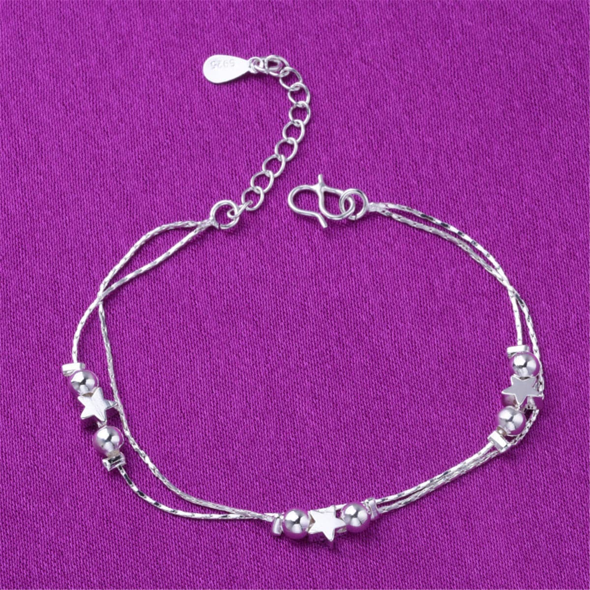 Silver-Plated Star Bead Layered Anklet