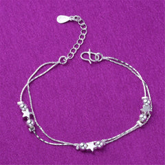 Silver-Plated Star Bead Layered Anklet