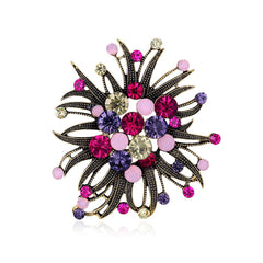 Magenta & Purple Crystal Milgrain Cluster Floral Brooch