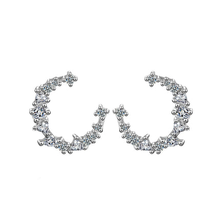 Cubic Zirconia and Silver-Plated Crescent Stud Earrings, silver stud earrings for women, botanical inspired, side view