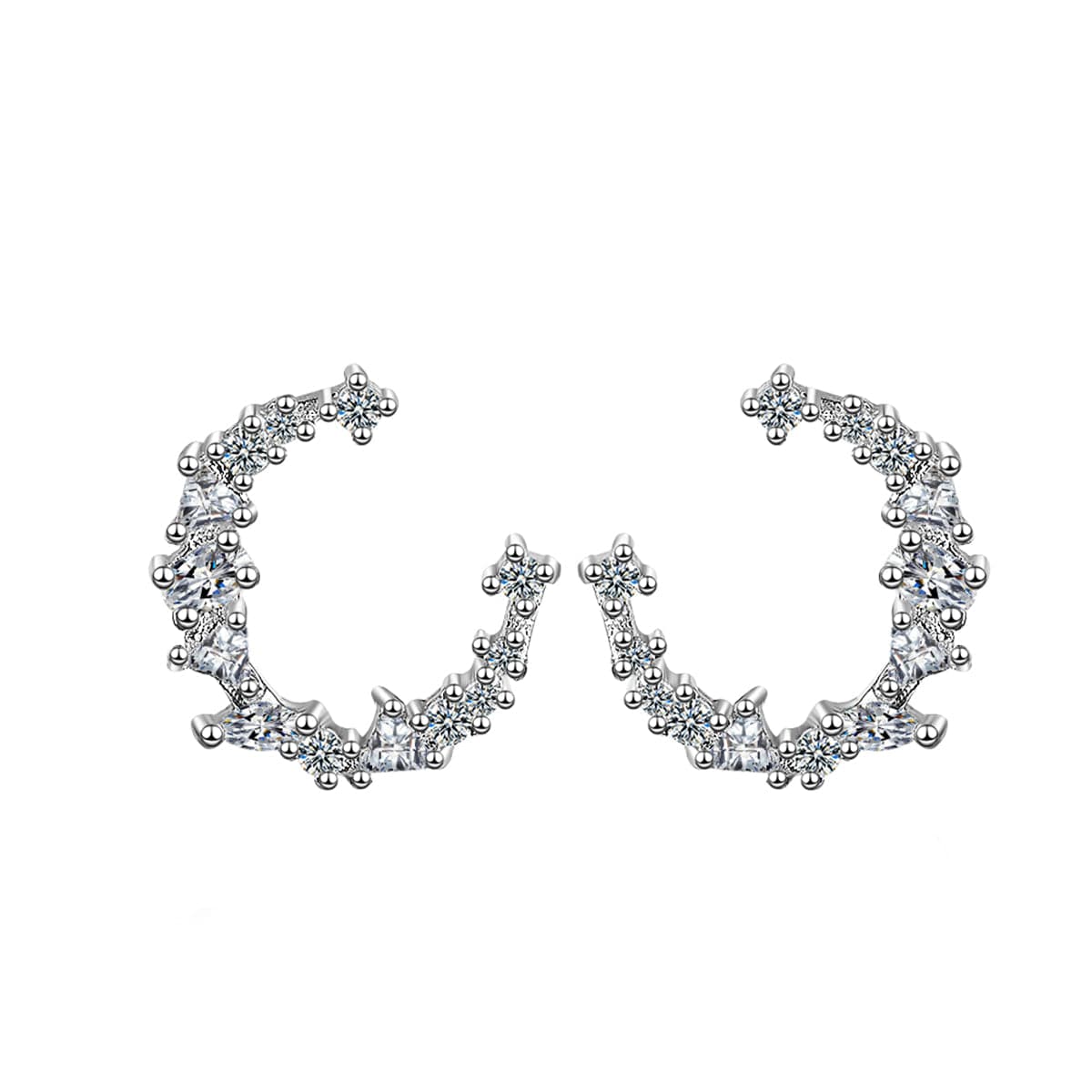 cubic zirconia & Silver-Plated Crescent Stud Earrings - streetregion