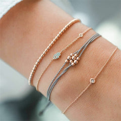 Cubic Zirconia & 18K Gold-Plated Bead Hamsa Bracelet Set