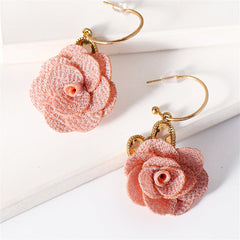 Pink Lace & 18K Gold-Plated Heart Flower Drop Earrings