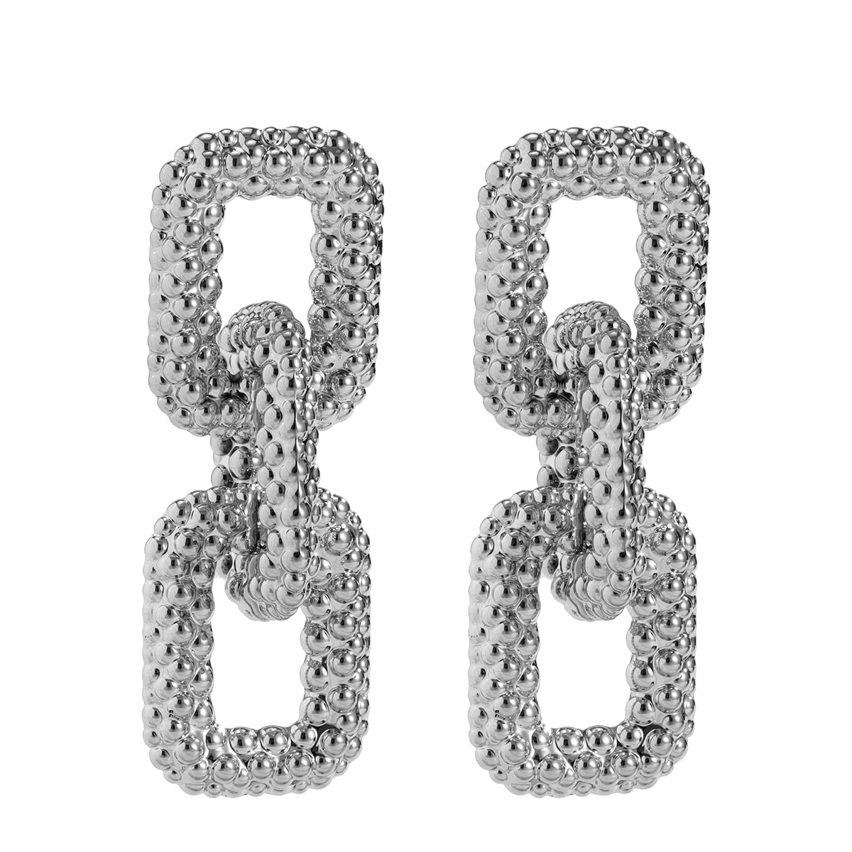 Silver-Plated Oversize Chain Link Drop Earrings, silver drop earrings for women, everyday style, front view