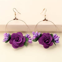 Purple Lace & Goldtone Rose Drop Earrings