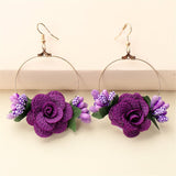 Purple Lace & Goldtone Rose Drop Earrings
