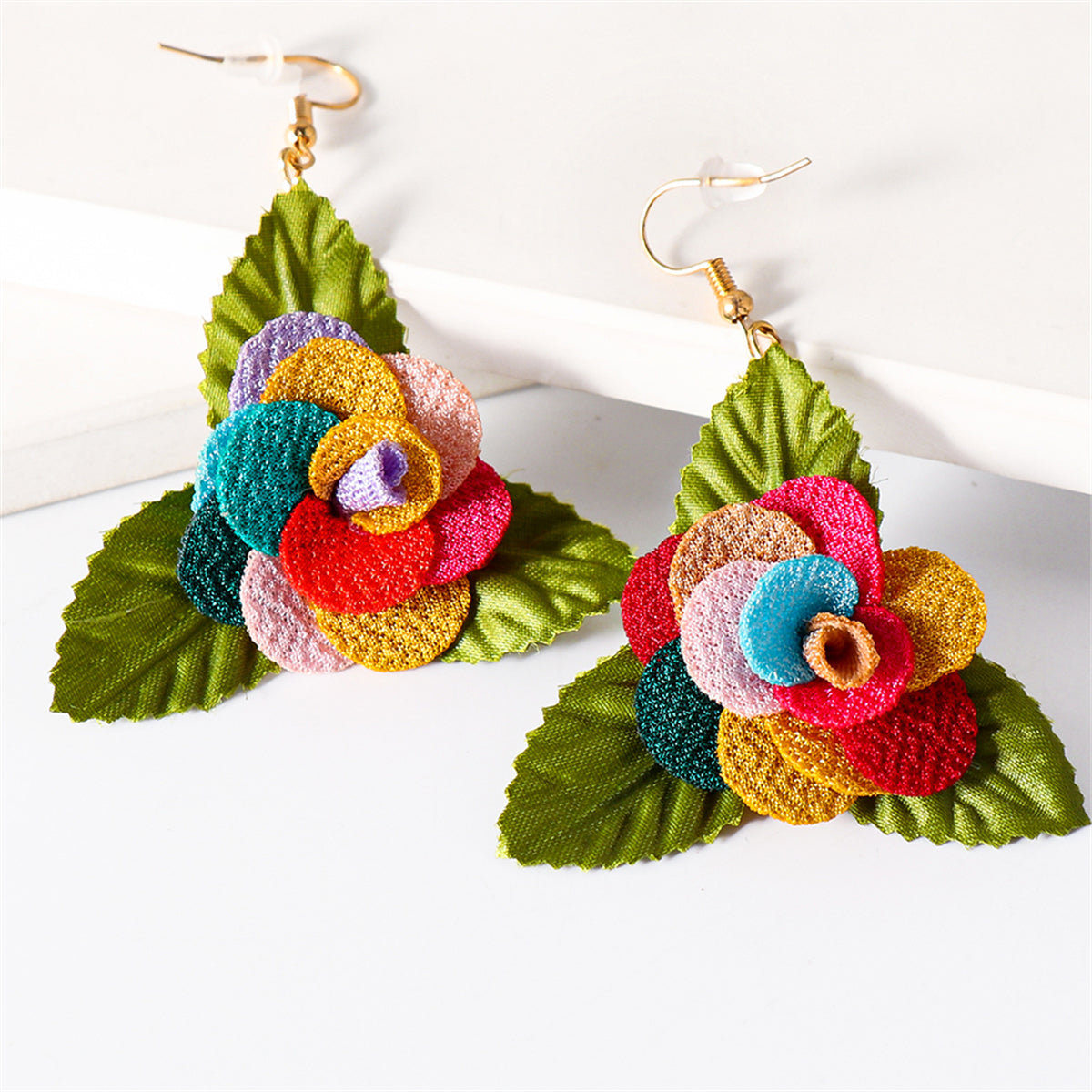 Red Multicolor Lace & 18K Gold-Plated Flower Drop Earrings